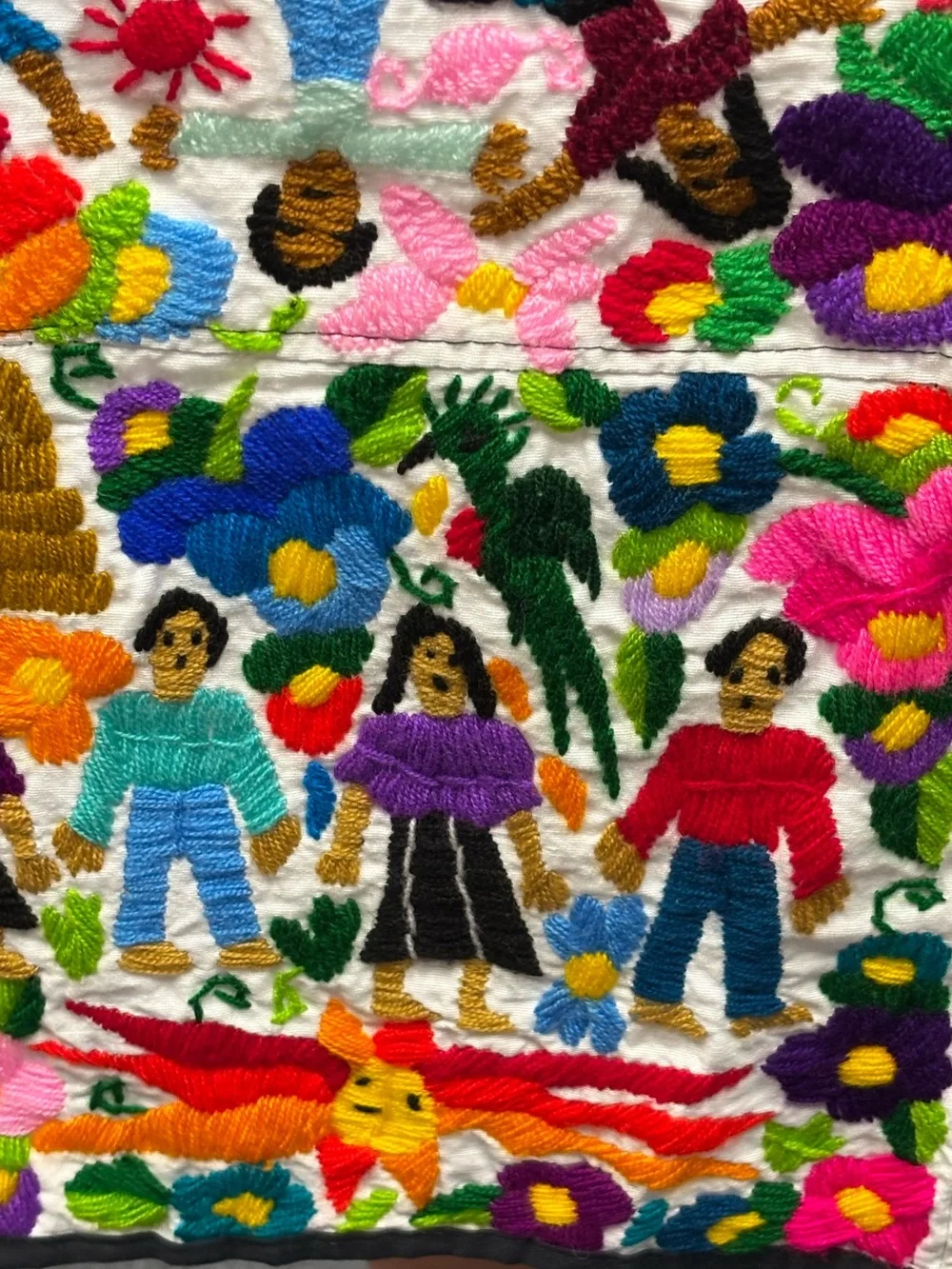 Multicolor Embroidered Folk Art Tapestry Wall Hanging